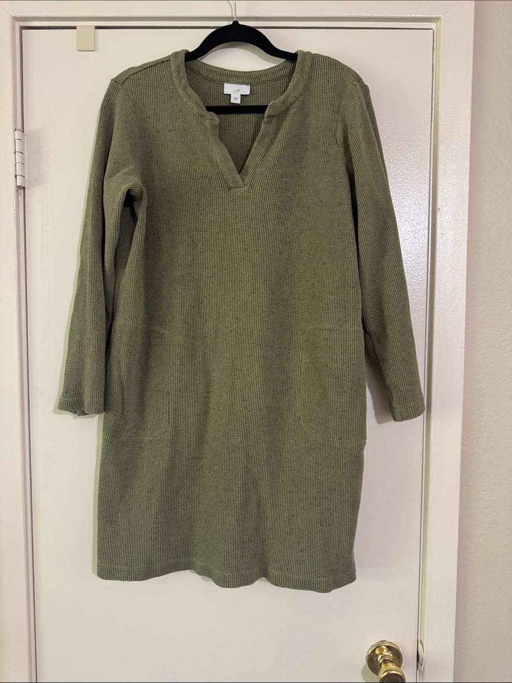 Knit V-Neck Long Sleeve Dress in Olive Green J. Jill Large